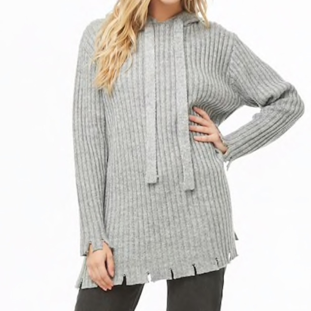 Hooded Ribbed Knit Sweater